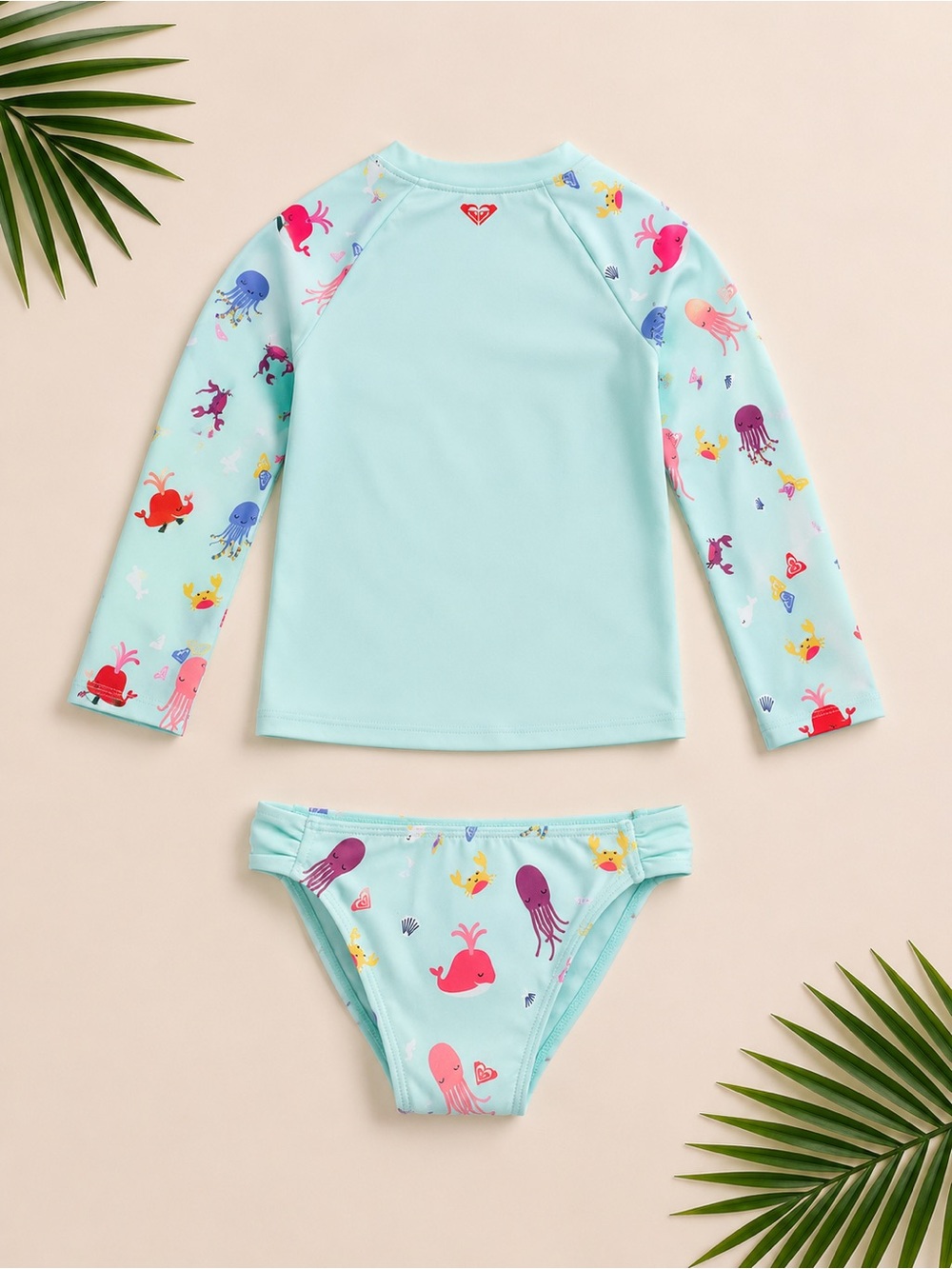 Roxy Toddler Girls' Mint Zip Front Rashguard with Ocean Print Sleeves - Picture 2 of 5